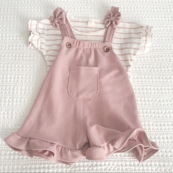 Other - Pink Overall Stripe T-Shirt Ruffle Outfit